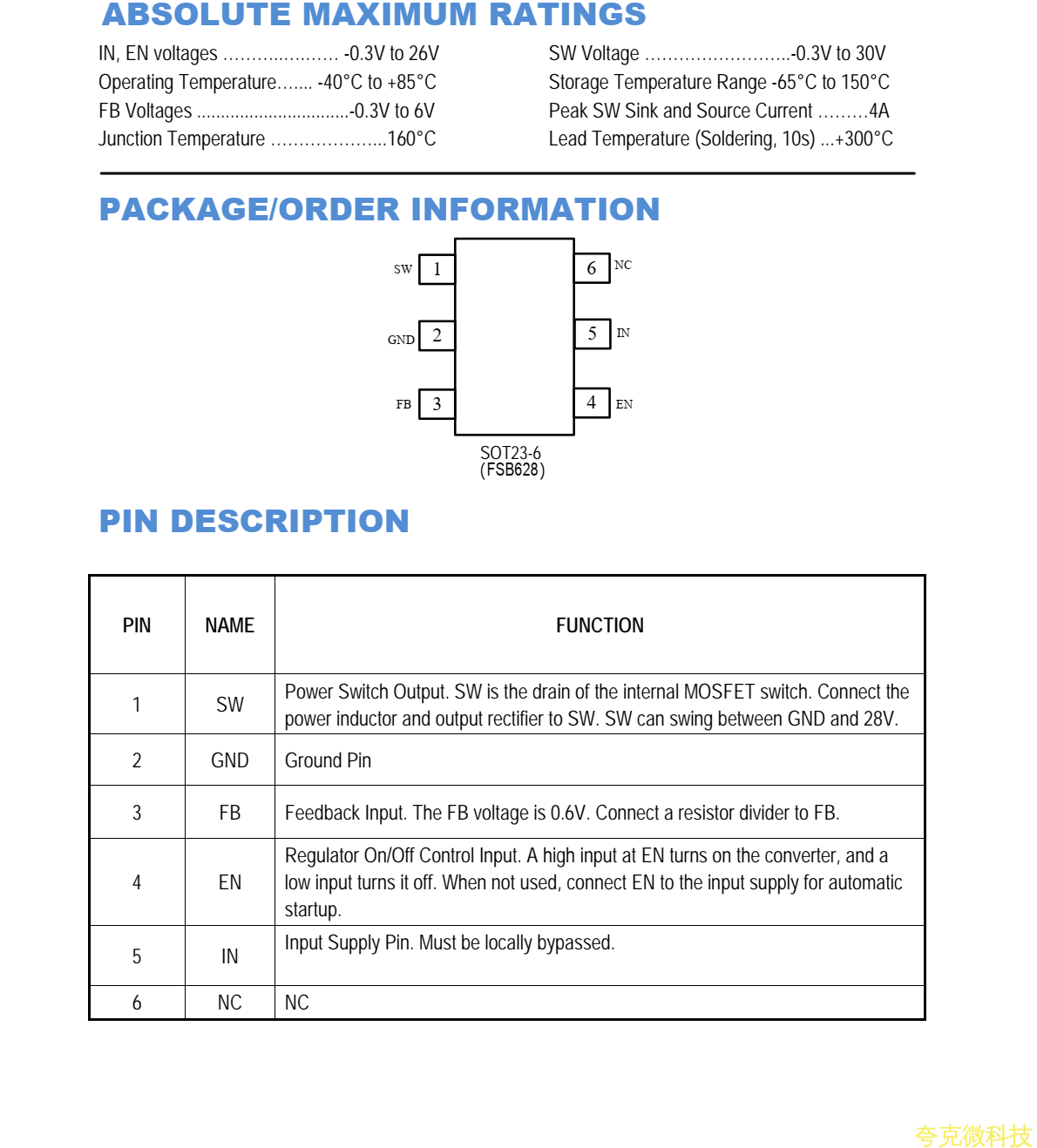 FSB628 FSB爲恆定頻率，6針SOT23  電流模式陞壓轉換器，  低功率應用