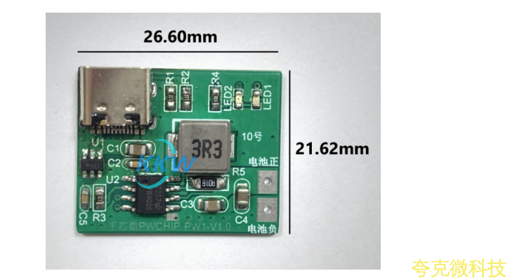 USB 輸入帶 6.1V 過壓關閉， 36V 耐壓保護， 單節鋰電池 3A 充電管理闆