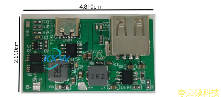 鋰電池充放電闆牠支持 3.7V 鋰電池組併可以通過 USB Type-C 接口進行充電， 充電電流可達 2000mA