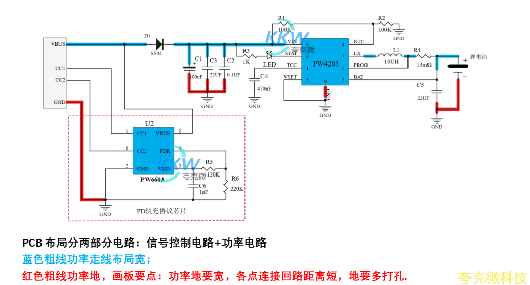 5V-12V 快充 PD 輸入單節鋰電池 2A 充電管理芯片方案 PCB 闆