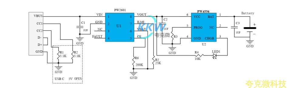 USB 输入带过压关闭， 4.35V/4.2V 很小个芯片锂电池 0.3A 充电管理板