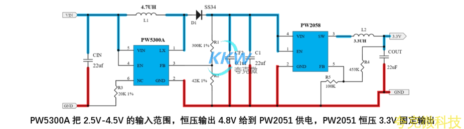 2.5V-4.5V 升降压 3.3V1A 恒压输出电路板