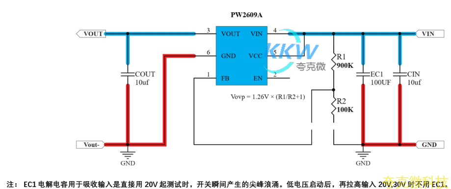 36V 耐压的输入过压保护关闭模板 PW2609A， 6.1V， 12V 保护点