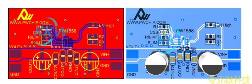 3V-20V 输入限流和过压保护芯片模板 PW1558， 1A-5A